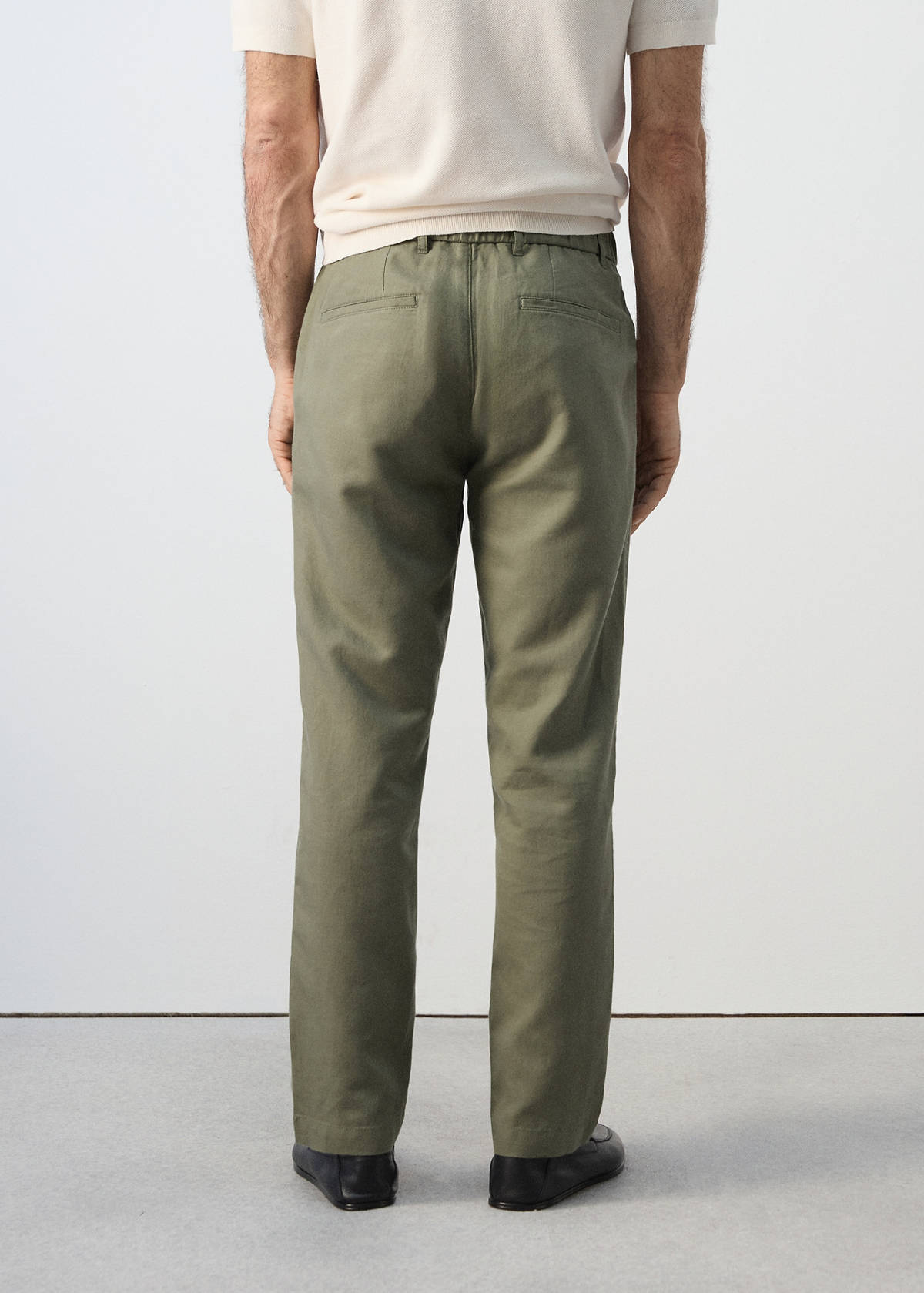 Slim fit cropped linen-cotton trousers — Forest Green