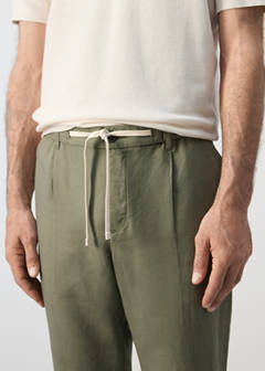 Slim fit cropped linen-cotton trousers — Forest Green 4