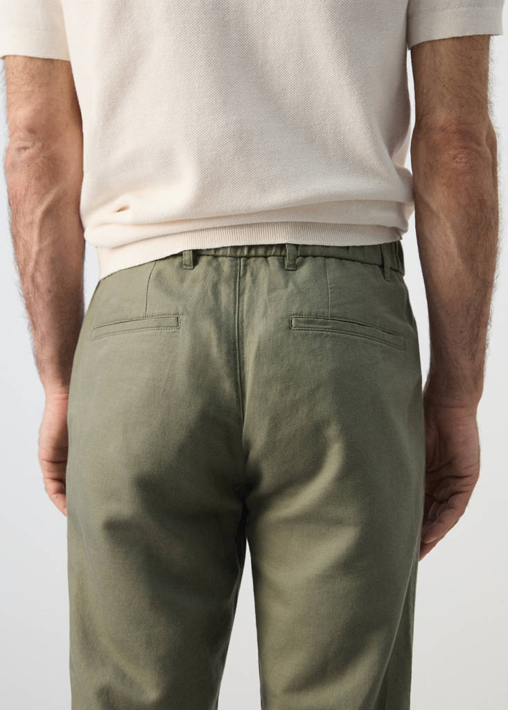 Slim fit cropped linen-cotton trousers — Forest Green