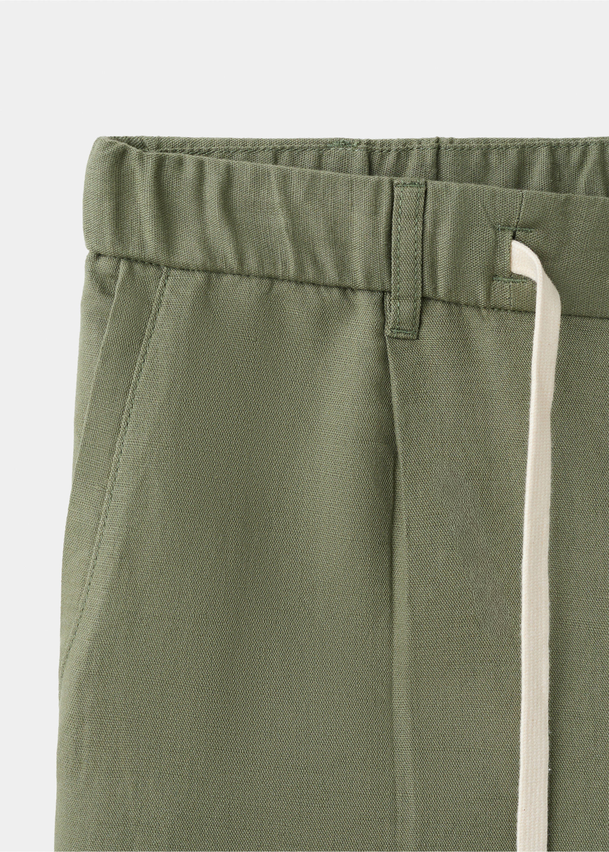 Pantalon en lin et coton coupe slim cropped - Détail de l'article 8, Vert forêt. Ref: 37061331-00.