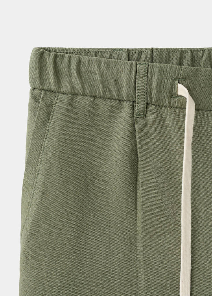Slim fit cropped linen-cotton trousers — Forest Green