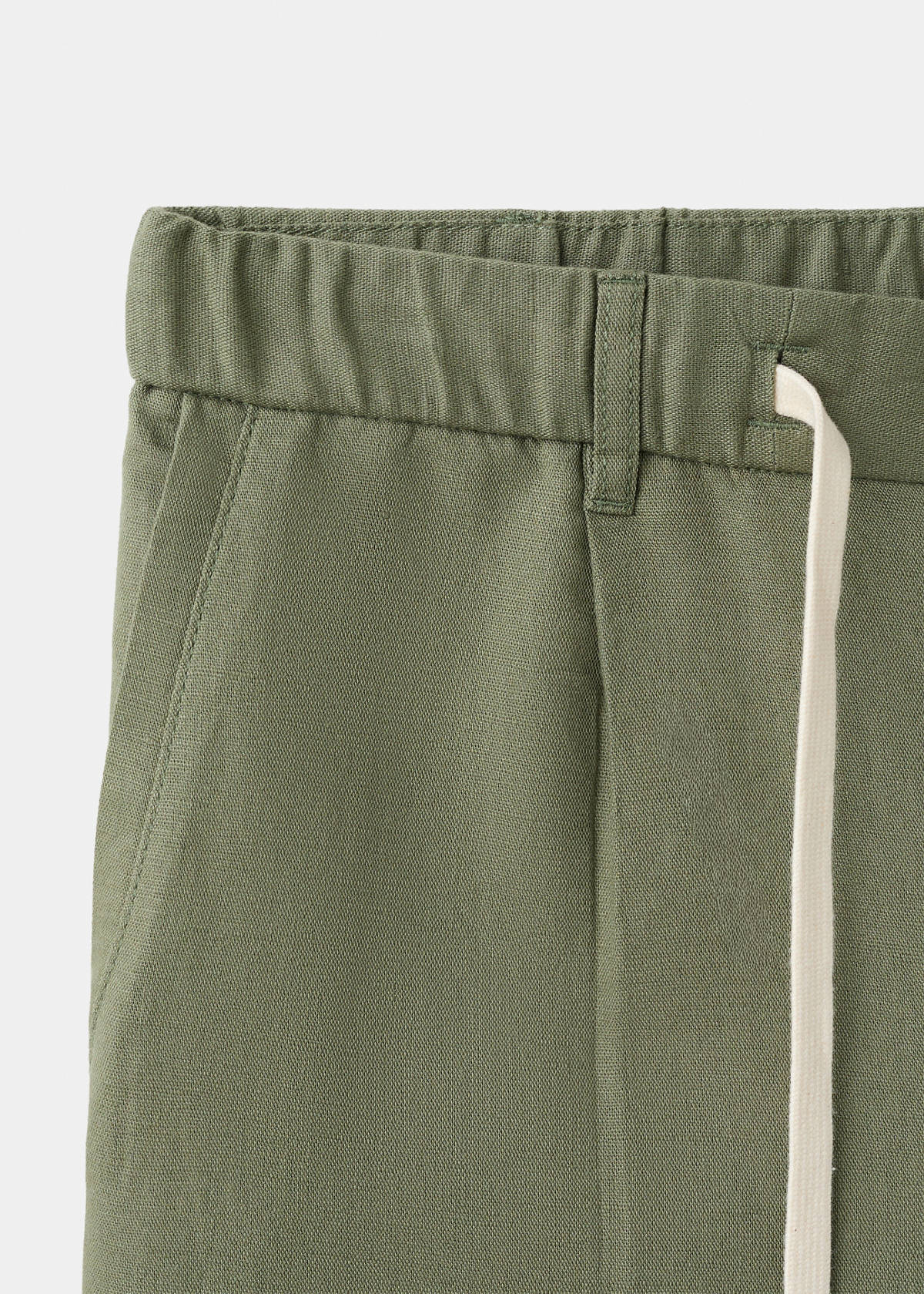 Slim fit cropped linen-cotton trousers — Forest Green