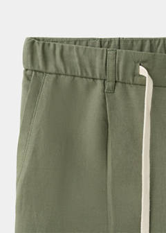 Slim fit cropped linen-cotton trousers — Forest Green 9