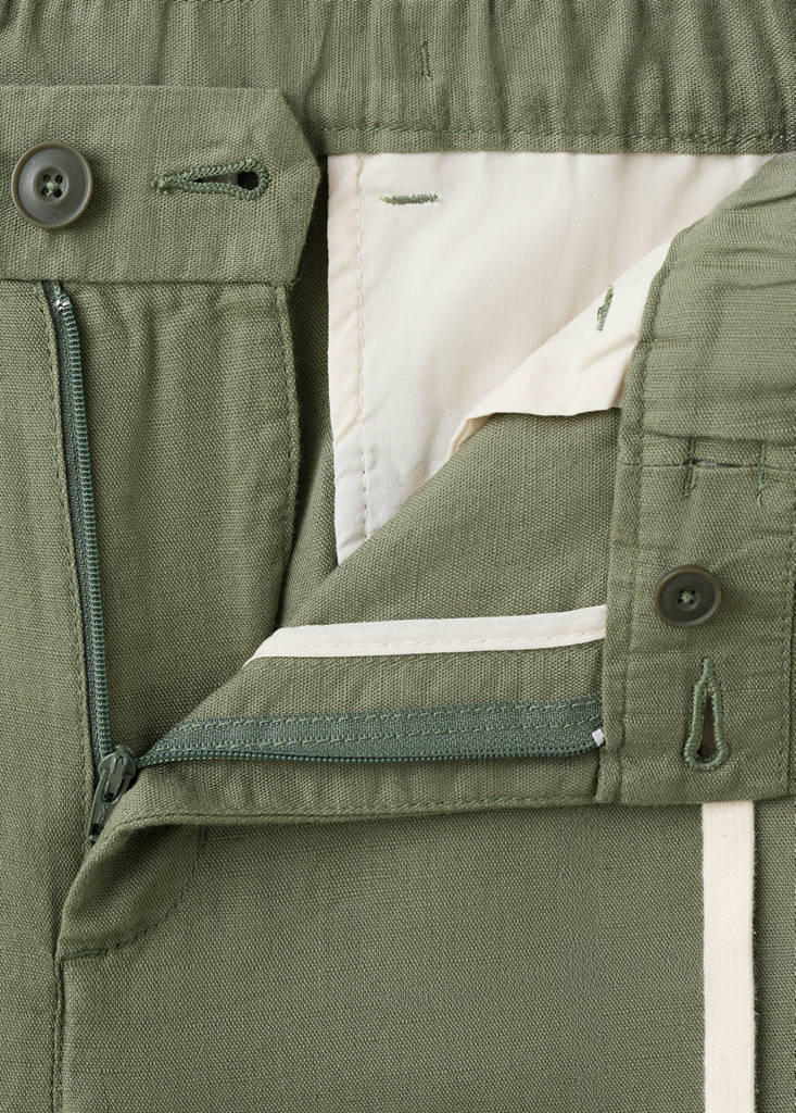 Slim fit cropped linen-cotton trousers — Forest Green