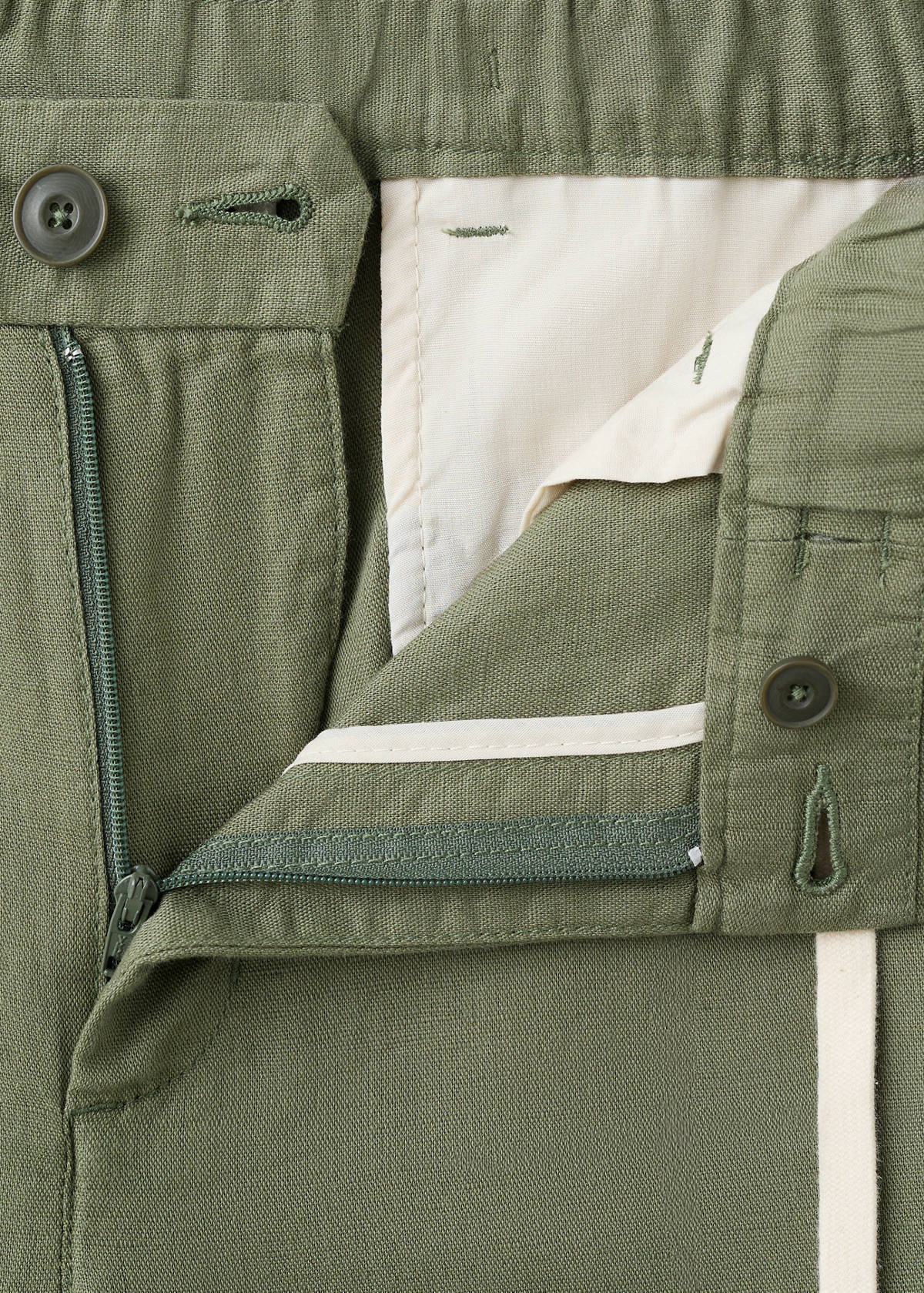 Slim fit cropped linen-cotton trousers — Forest Green