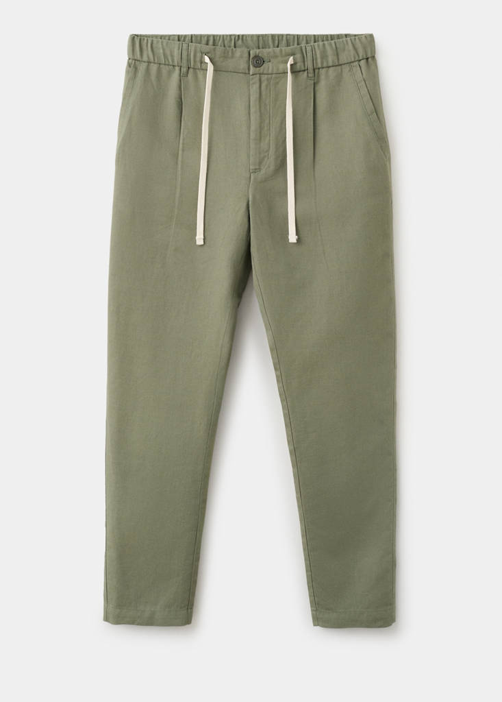 Slim fit cropped linen-cotton trousers — Forest Green
