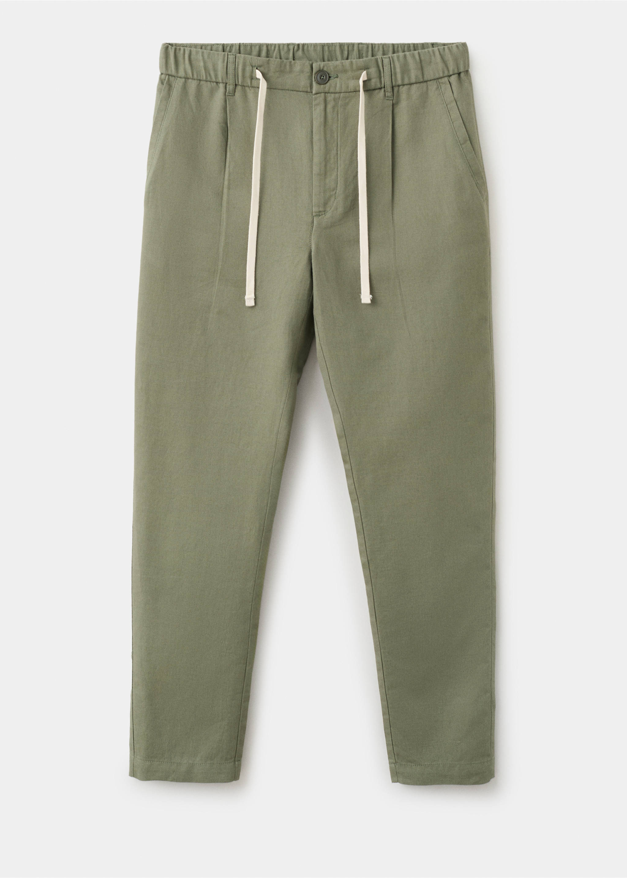 Pantalon en lin et coton coupe slim cropped - Article sans modèle, Vert forêt. Ref: 37061331-00.