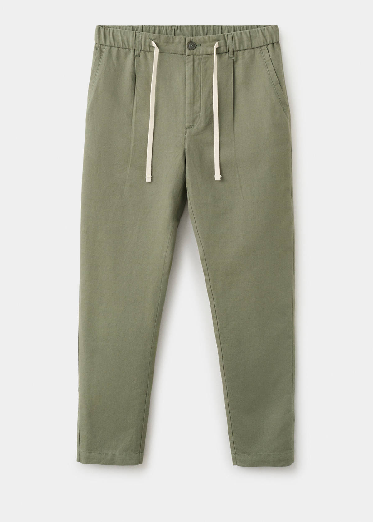 Slim fit cropped linen-cotton trousers — Forest Green