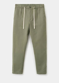 Slim fit cropped linen-cotton trousers — Forest Green 7