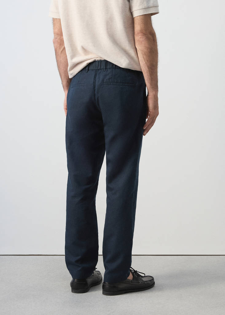 Slim fit cropped linen-cotton trousers — Navy