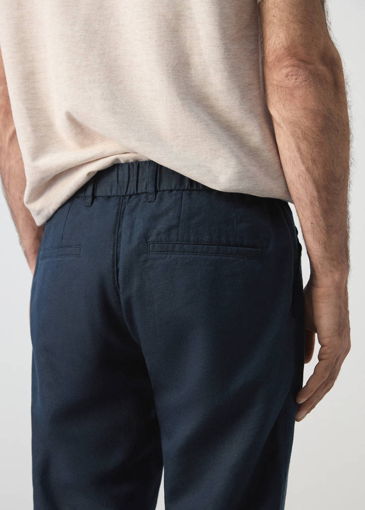Slim fit cropped linen-cotton trousers — Navy