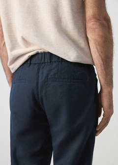 Slim fit cropped linen-cotton trousers — Navy 6