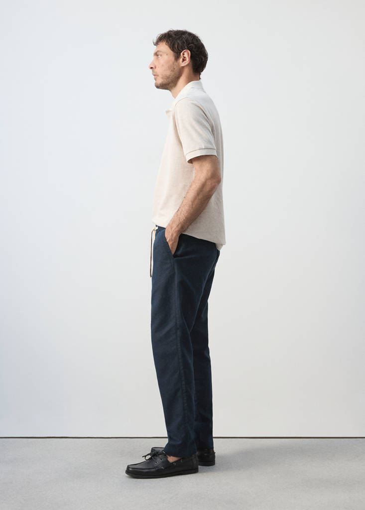 Slim fit cropped linen-cotton trousers — Navy
