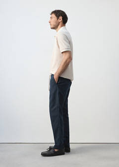 Slim fit cropped linen-cotton trousers — Navy 5