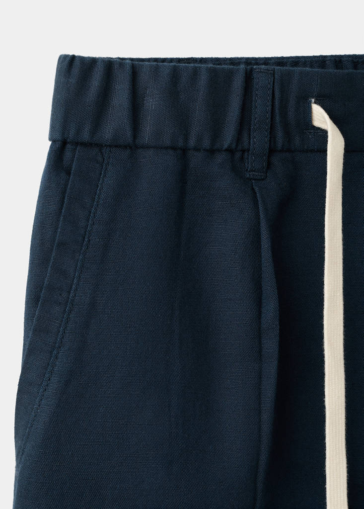 Slim fit cropped linen-cotton trousers — Navy