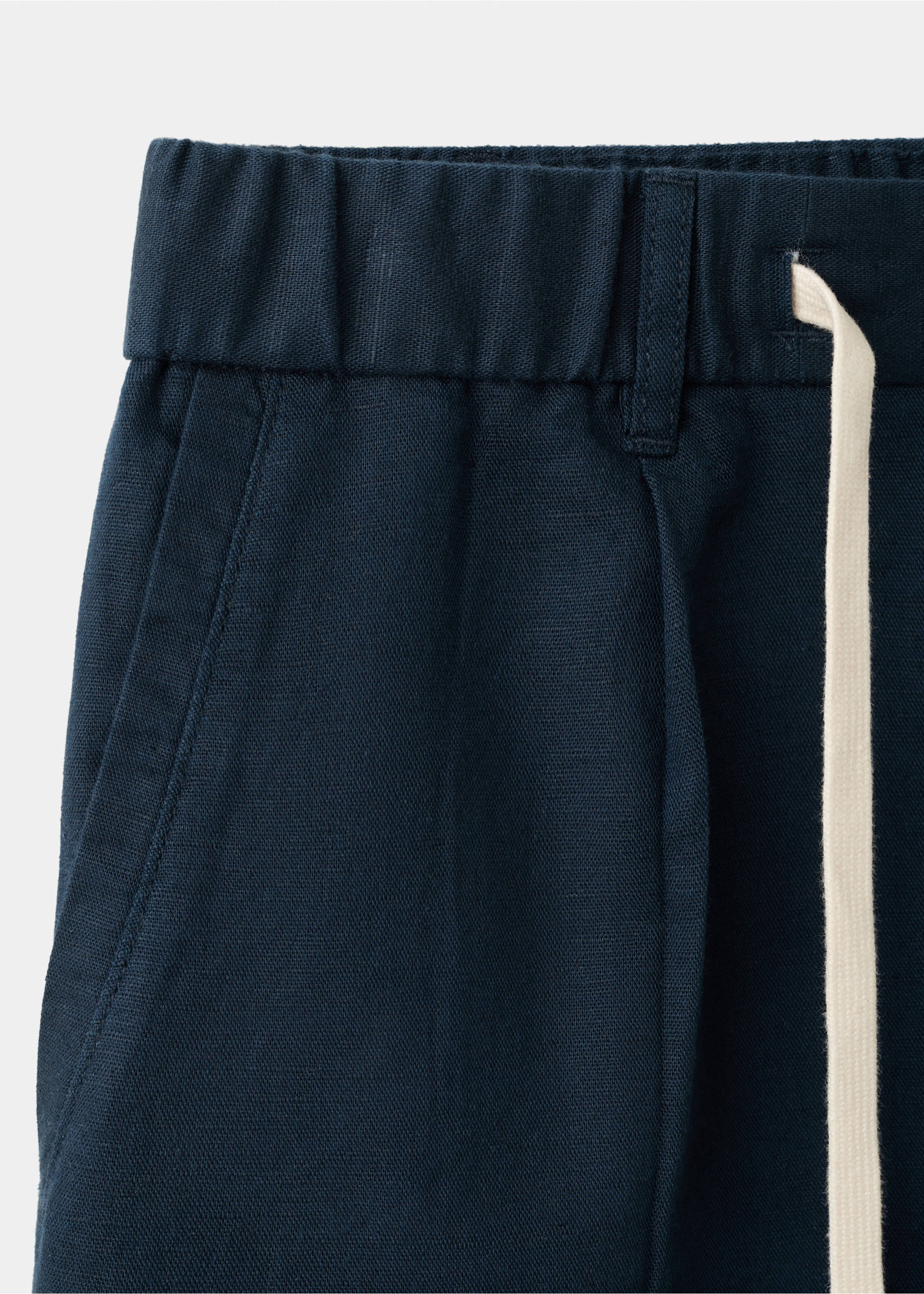 Pantalon en lin et coton coupe slim cropped - Détail de l'article 8, Bleu marine. Ref: 37061331-00.