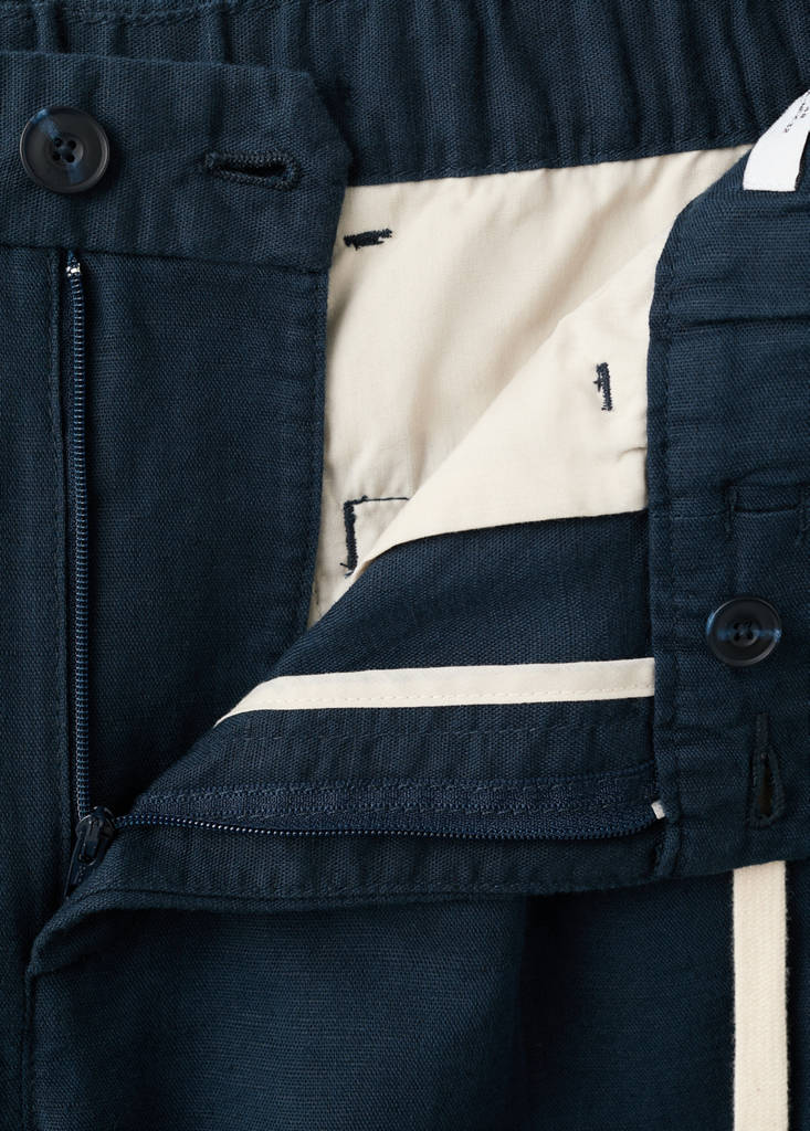 Slim fit cropped linen-cotton trousers — Navy
