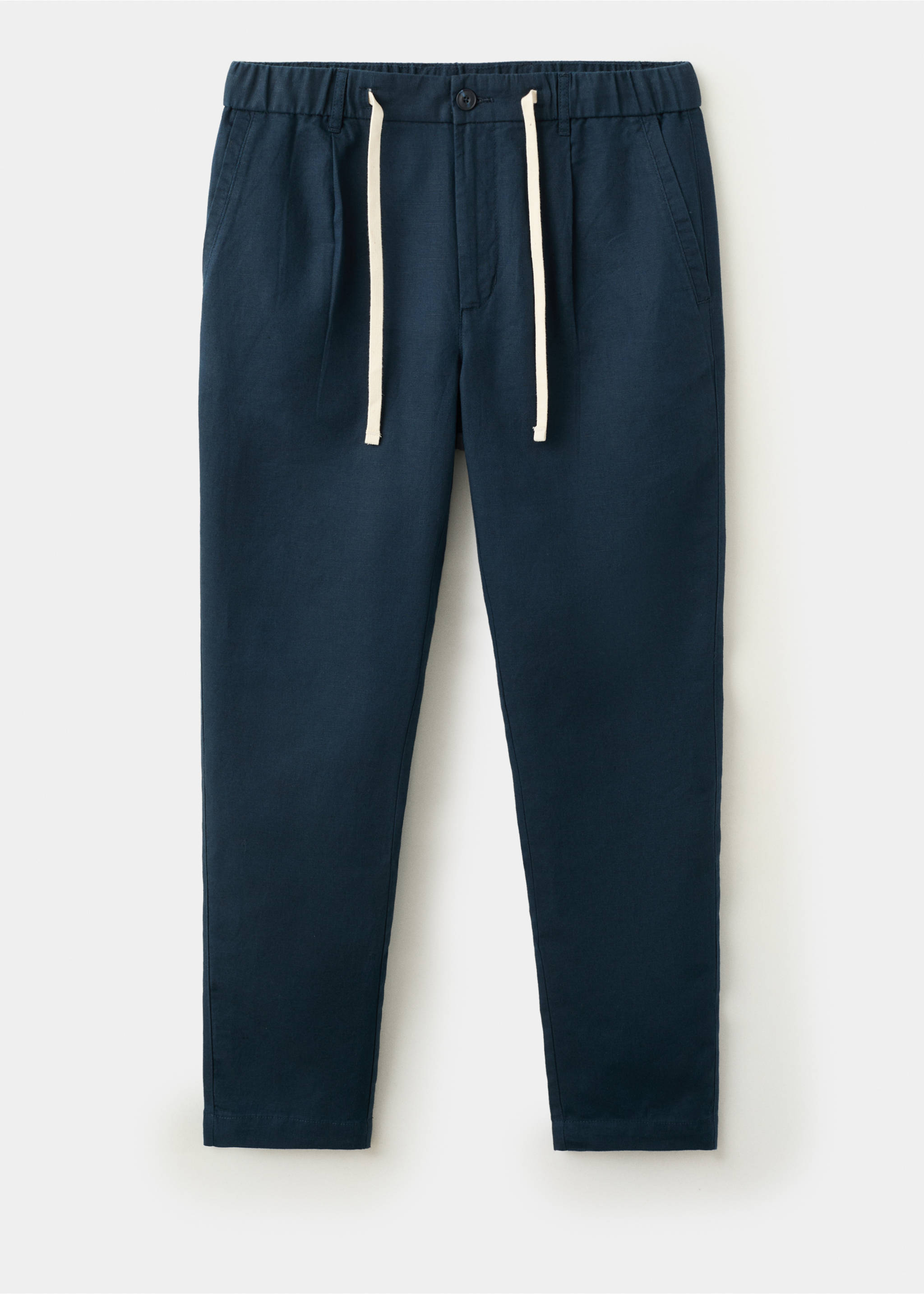 Pantalon en lin et coton coupe slim cropped - Article sans modèle, Bleu marine. Ref: 37061331-00.