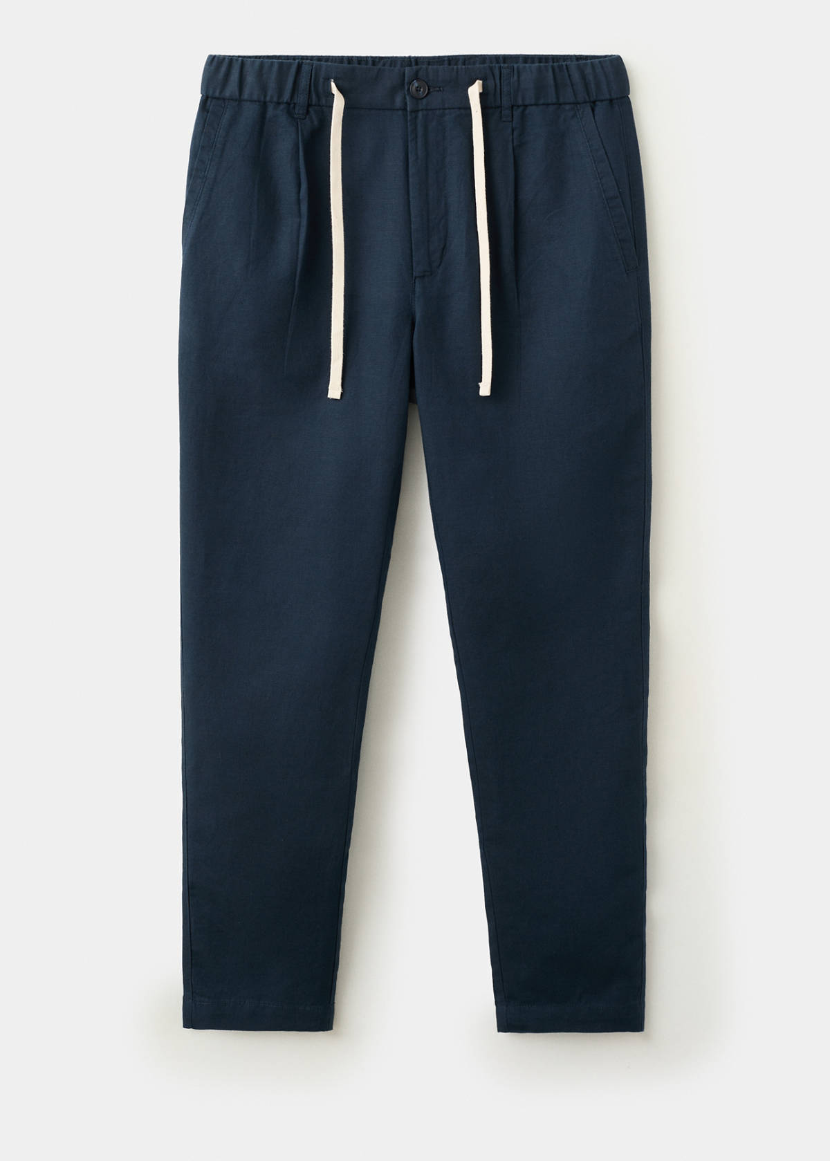 Slim fit cropped linen-cotton trousers — Navy