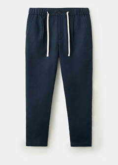 Slim fit cropped linen-cotton trousers — Navy 7