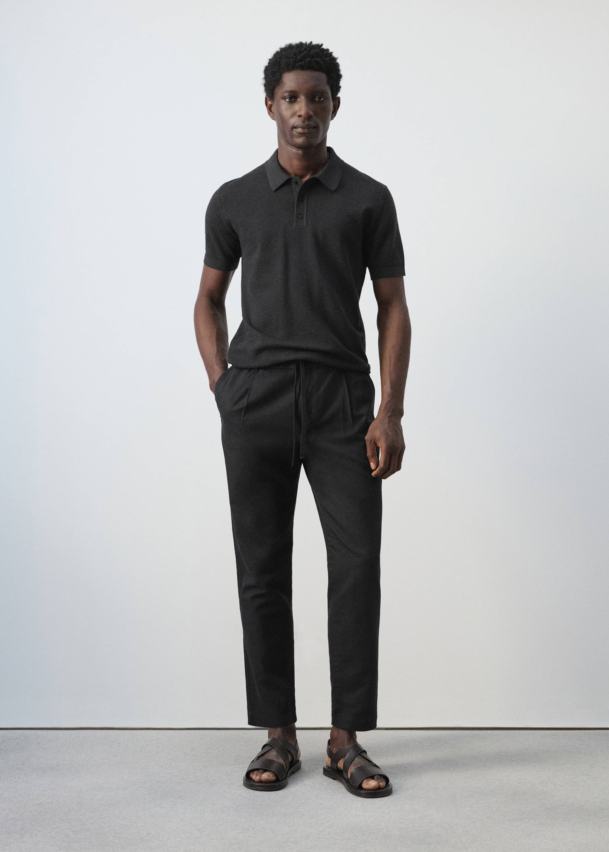 Slim-fit cropped linen-cotton pants - General plane