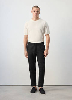 Slim fit cropped linen-cotton trousers — Black 2