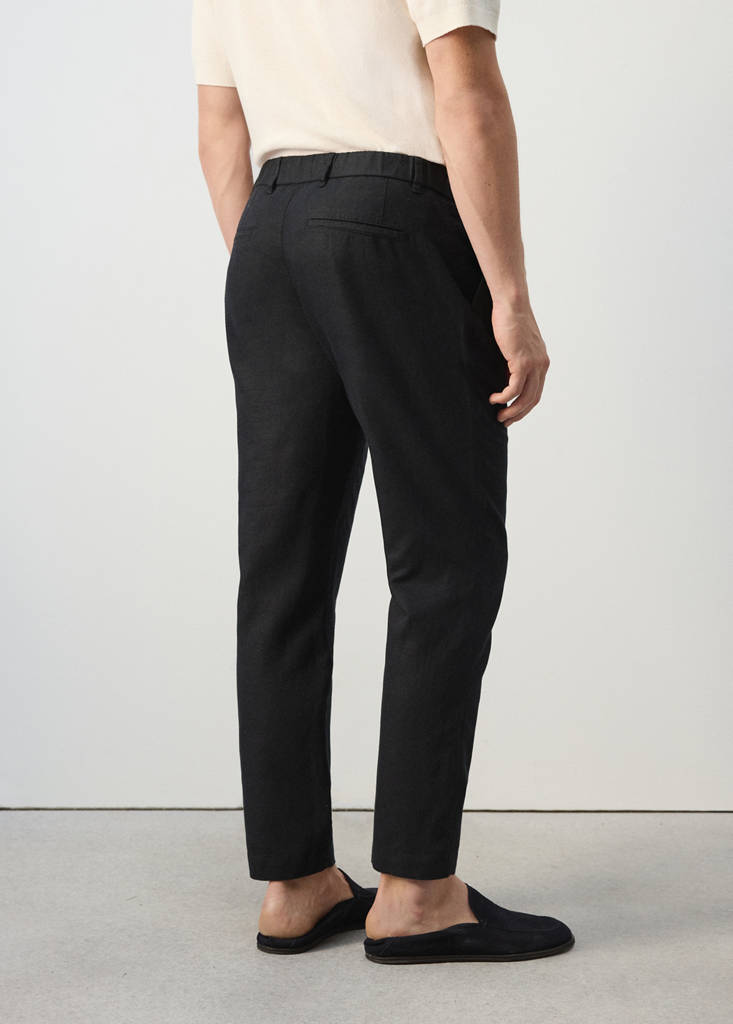 Slim fit cropped linen-cotton trousers — Black