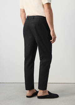 Slim fit cropped linen-cotton trousers — Black 3