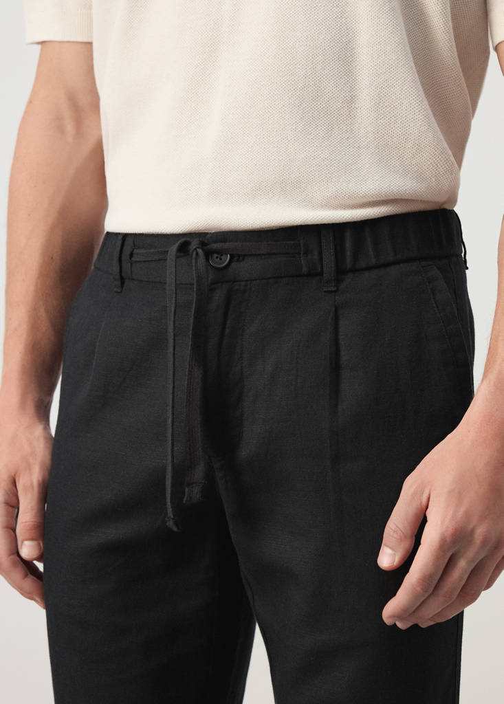 Slim fit cropped linen-cotton trousers — Black