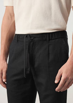 Slim fit cropped linen-cotton trousers — Black 4