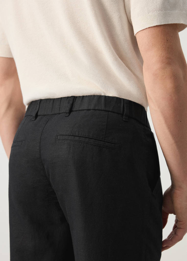 Slim fit cropped linen-cotton trousers — Black