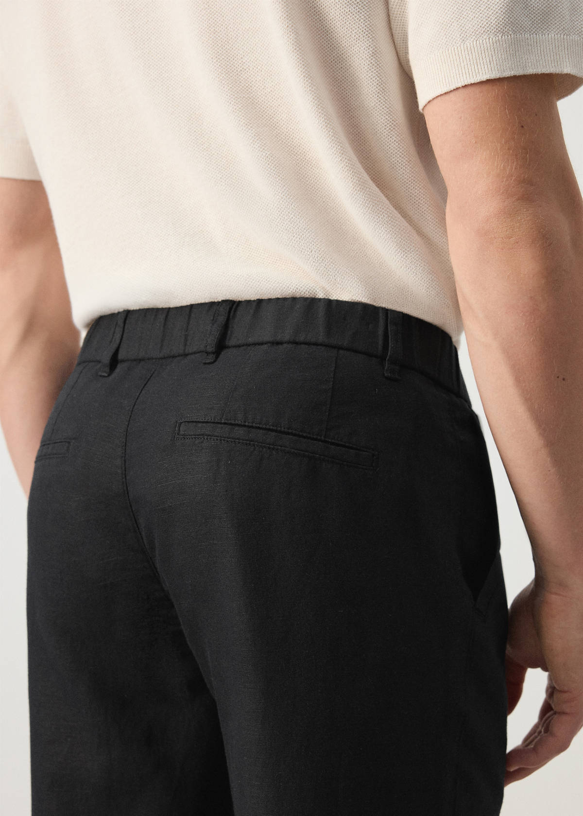 Slim fit cropped linen-cotton trousers — Black