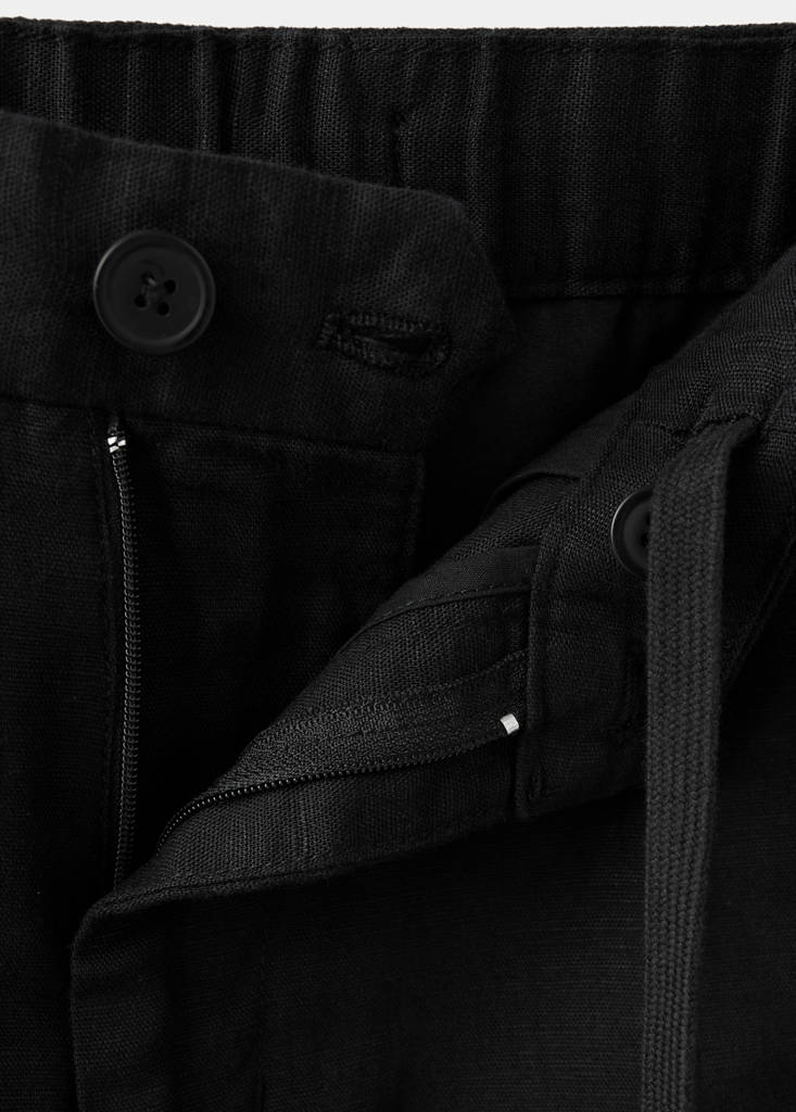 Slim fit cropped linen-cotton trousers — Black