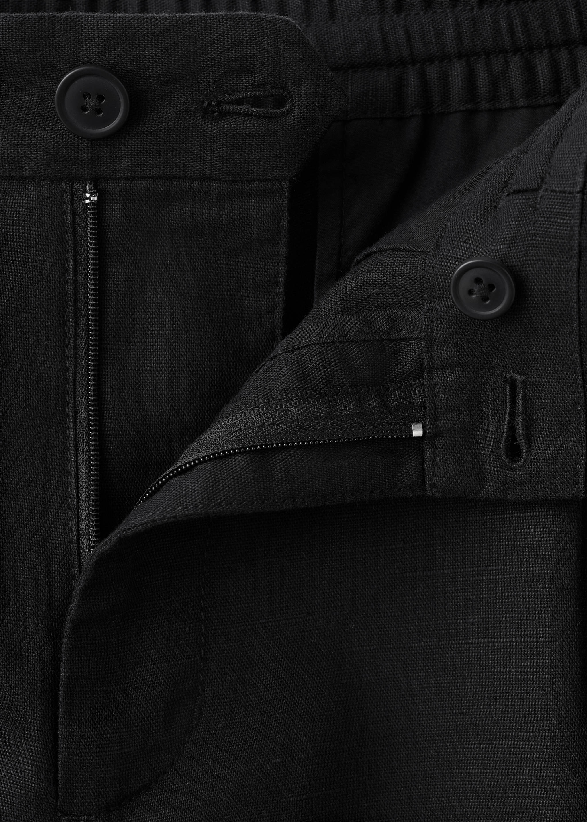 Slim fit cropped linen-cotton trousers - Details of the article 0, Black. Ref: 37061331-00.
