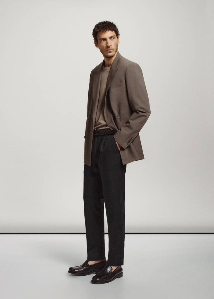 Slim fit cropped linen-cotton trousers — Black