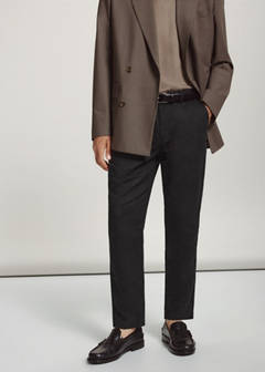 Slim fit cropped linen-cotton trousers — Black 15