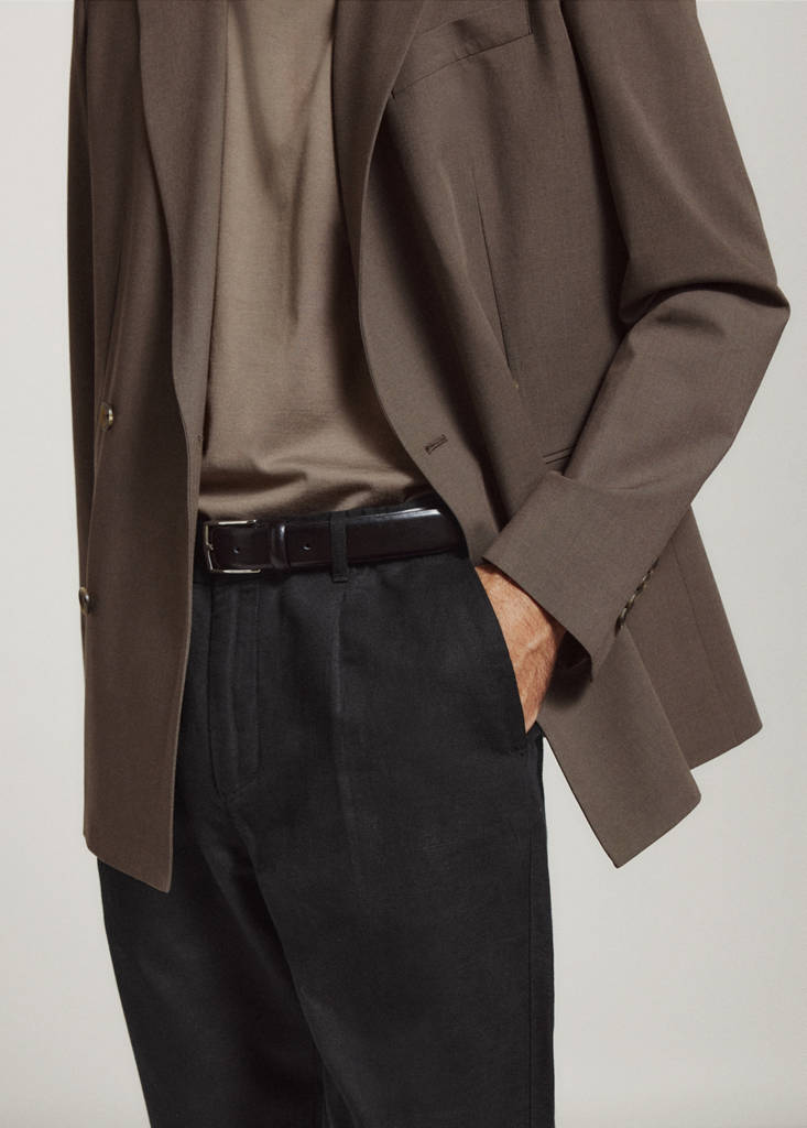 Slim fit cropped linen-cotton trousers — Black