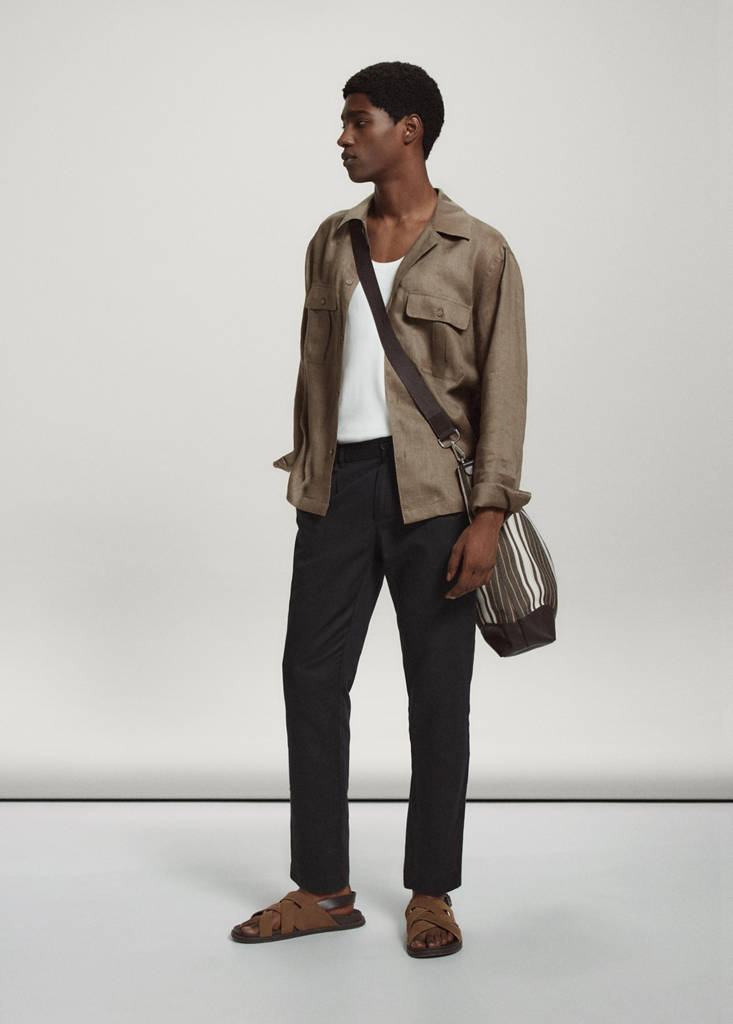 Slim fit cropped linen-cotton trousers — Black