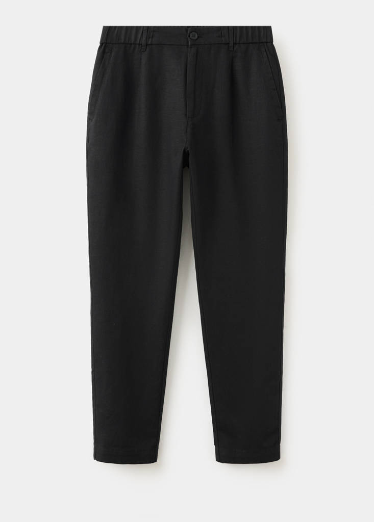 Slim fit cropped linen-cotton trousers — Black