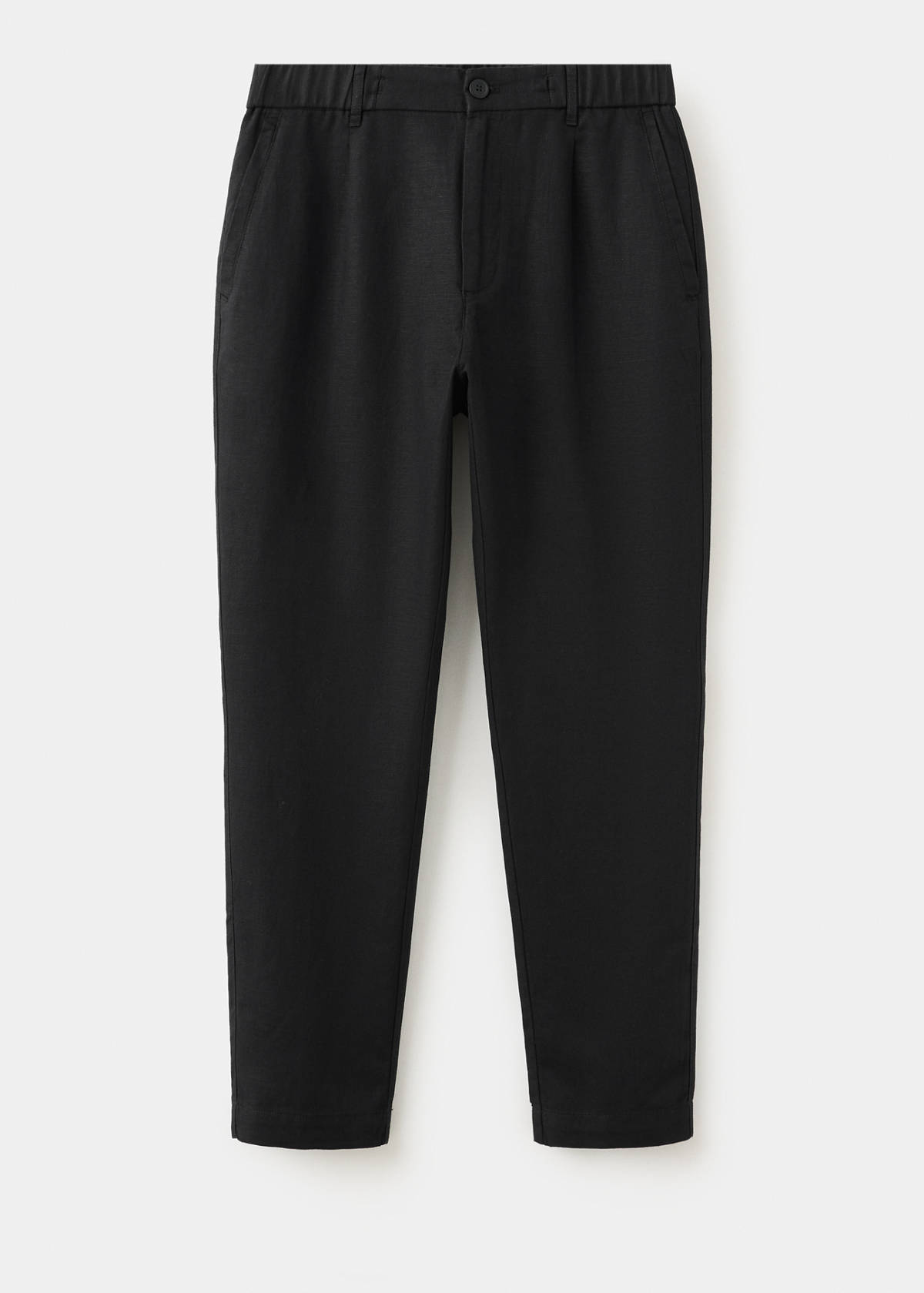 Slim fit cropped linen-cotton trousers — Black