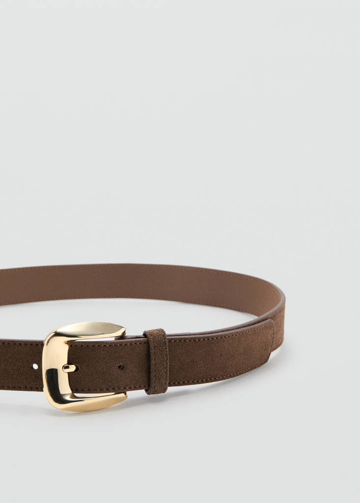 Suede belt with square buckle — Brown