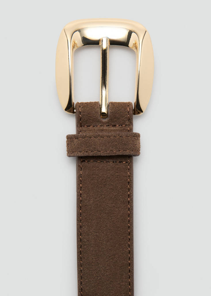Suede belt with square buckle — Brown
