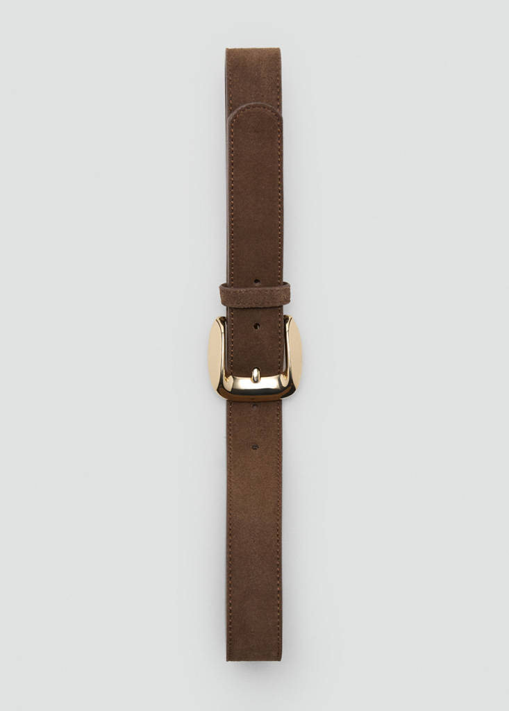 Suede belt with square buckle — Brown