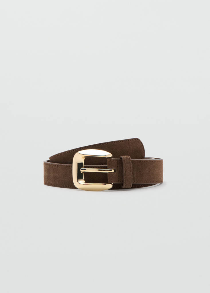 Suede belt with square buckle — Brown
