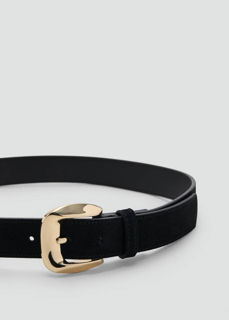 Suede belt with square buckle — Black