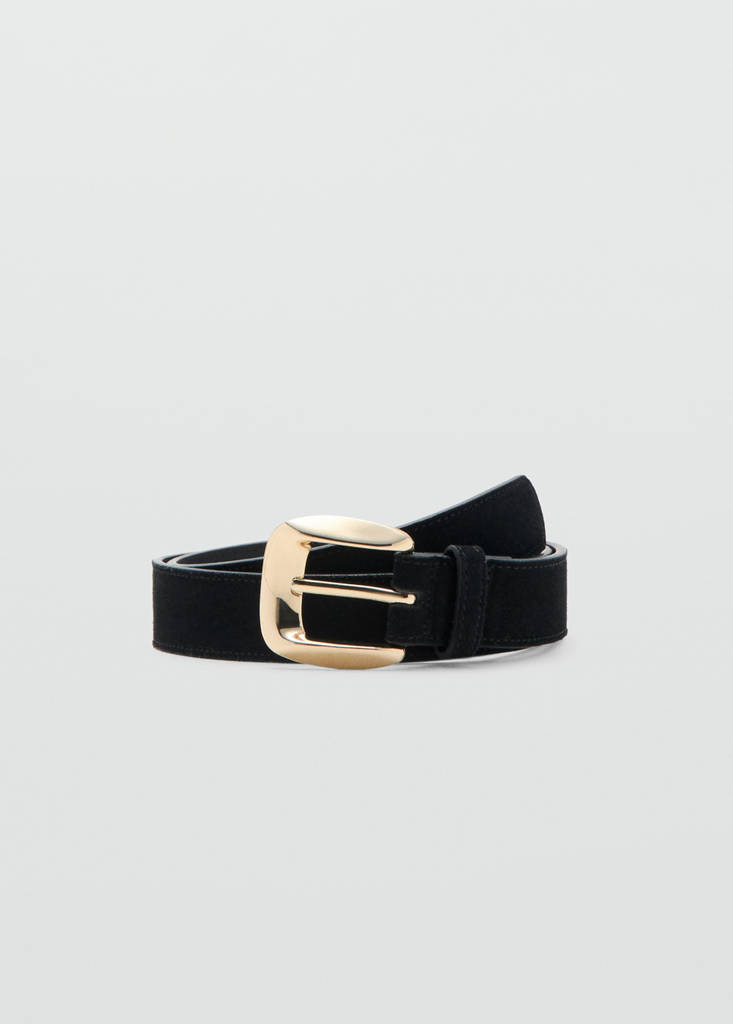 Suede belt with square buckle — Black