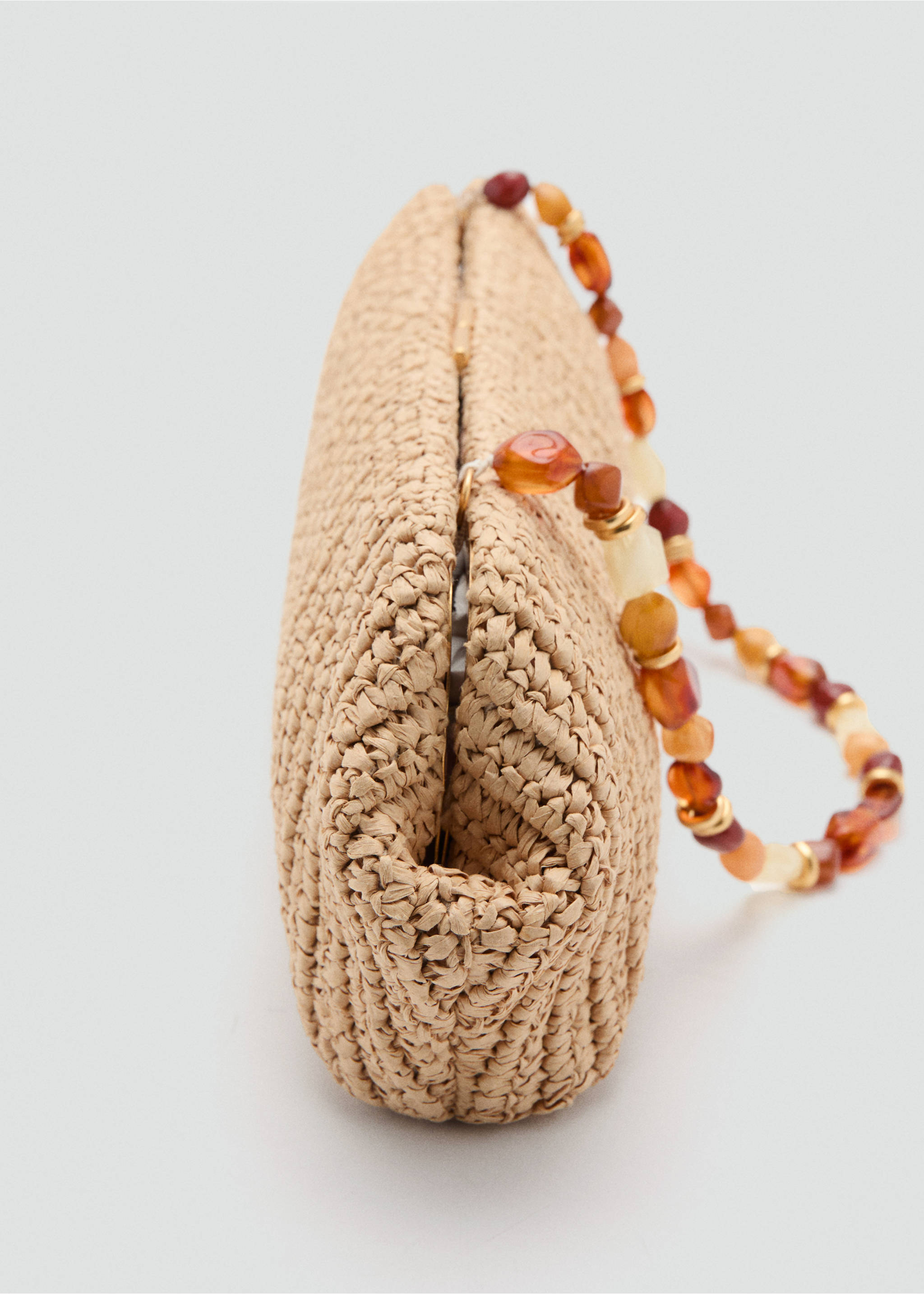 Natural fiber shoulder bag with bead detail - Details of the article 3, Beige. Ref: 37061346-00.