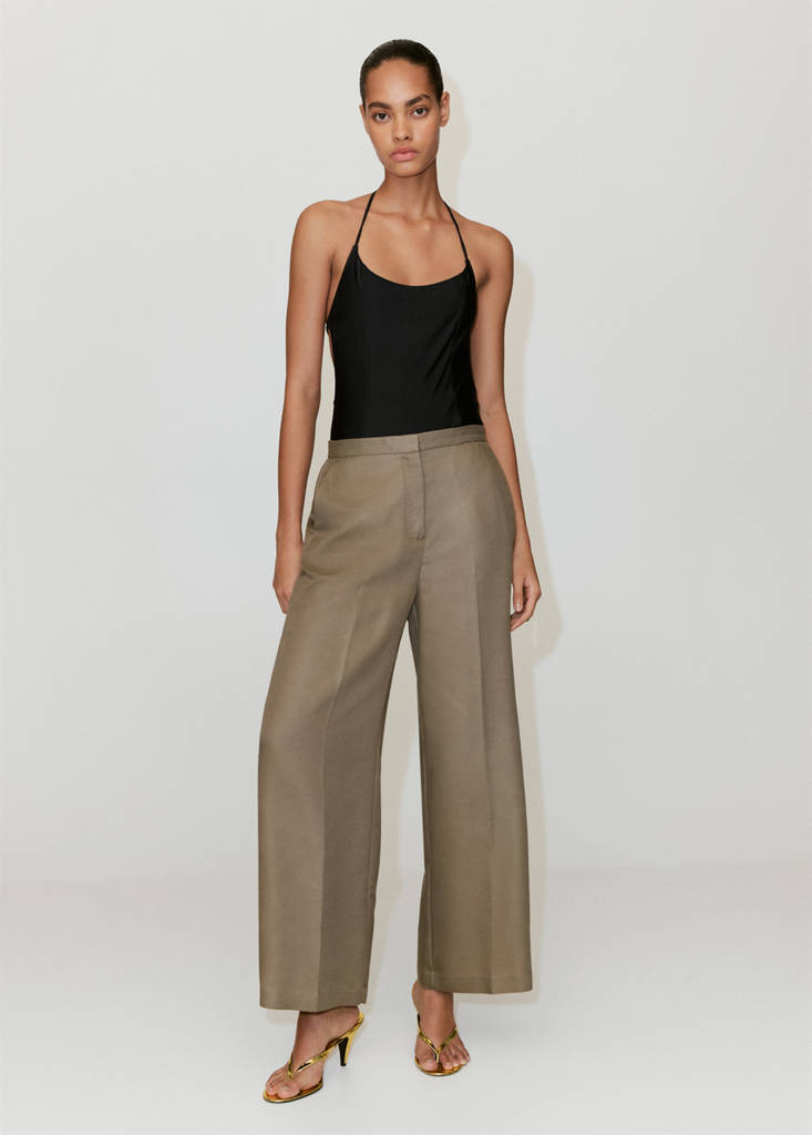 High-waisted lyocell trousers — Khaki