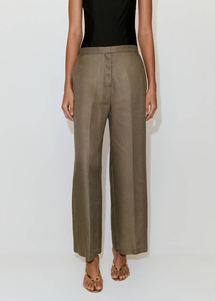 High-waisted lyocell trousers — Khaki