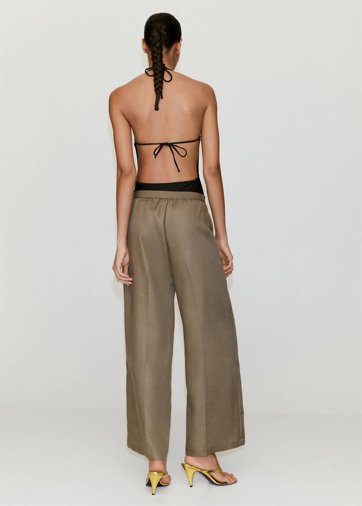 High-waisted lyocell trousers — Khaki